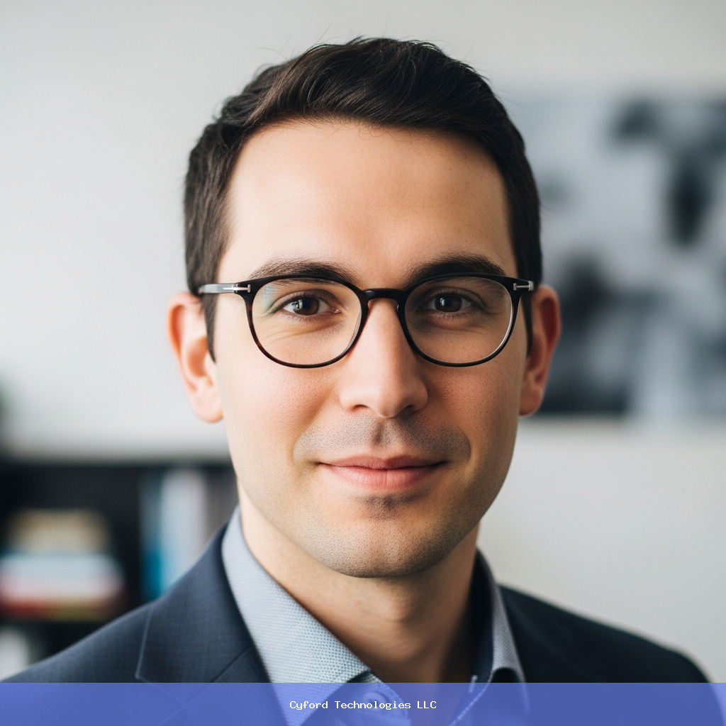 professional headshot of male tech writer with glasses